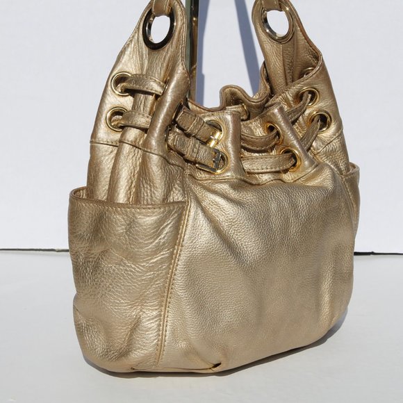 Michael Kors Gold Pebbled Leather Medium Hobo Bag - Authentic, Gently Used - Picture 4 of 13